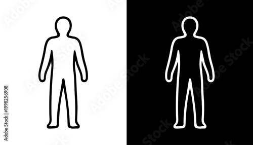 Cuadro en lienzo Human Body Full Figure Silhouette Anatomy Line Icon Vector Set Black and White I