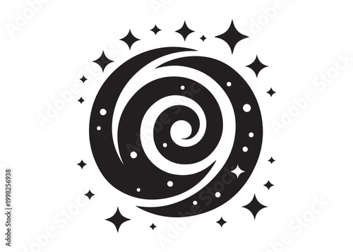 galaxy logo silhouette vector, sparkling galaxy logo silhouette vector illustration, celestial swirl logo silhouette, astronomical sparkle logo silhouette design on white background 