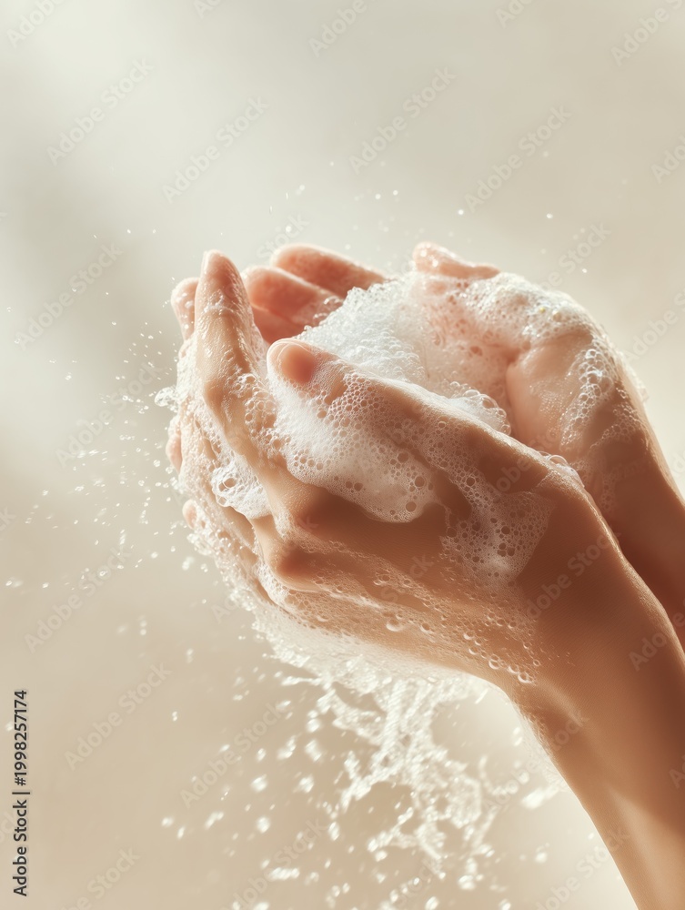 Fototapeta premium Washing Hands with Soap Close Up Hygiene Concept