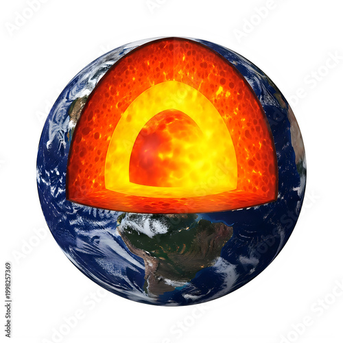 Detailed cross-section of earth's layers with vibrant core