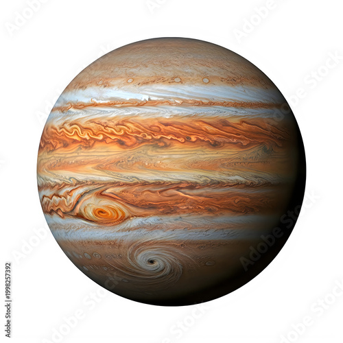 Detailed view of jupiter with vibrant bands and storms