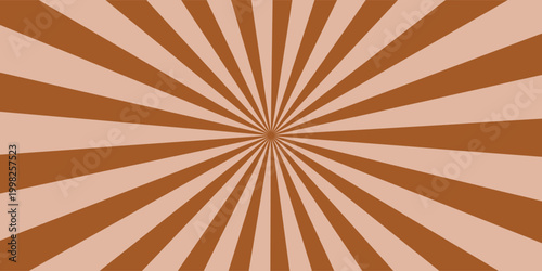 Retro banner with sun and rays in style of 70s. Sunburst, sunrise summer background. Sunbeam illustration, starburst geometric pattern. Vintage wallpaper