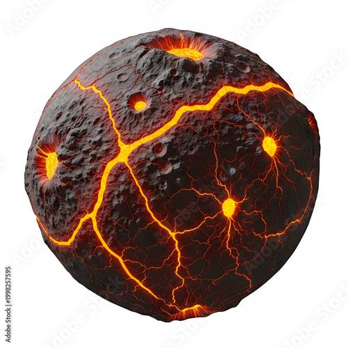 Close-up of glowing lava with fiery cracks