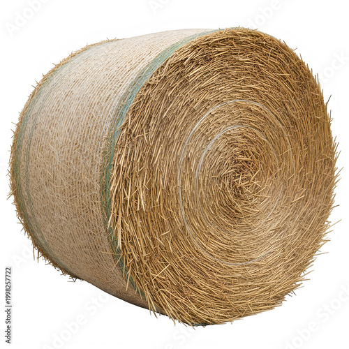 Round hay bale with textured straw surface