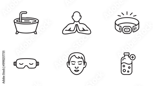 Relaxation and Wellness Icons for Self-Care Concepts
