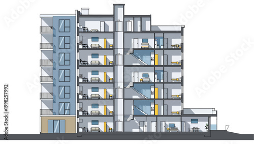 Apartment Building Cross Section Residential Cutaway Vector Illustration