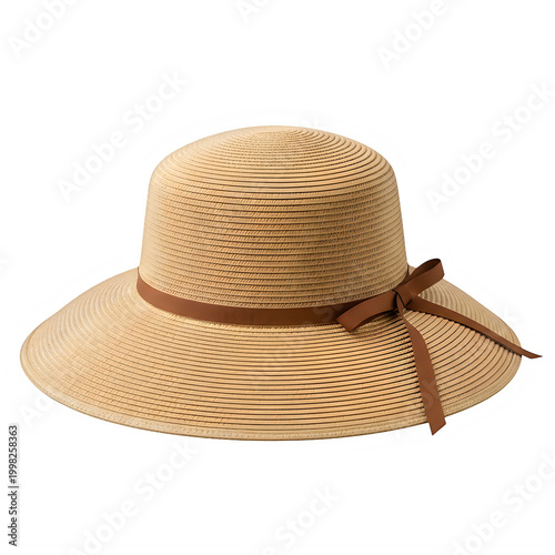 Stylish wide-brimmed straw hat with decorative ribbon
