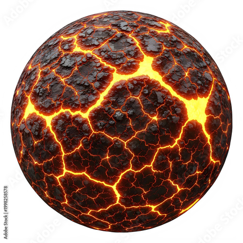 Detailed fiery lava sphere with glowing cracks and textures