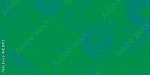 Green background with blue vector topographic map lines and contours pattern