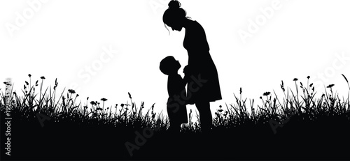 mother bond family toddler illustration minimalist infant love grass