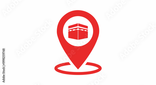 Kaaba location pin vector illustration representing religious travel and Mecca direction.