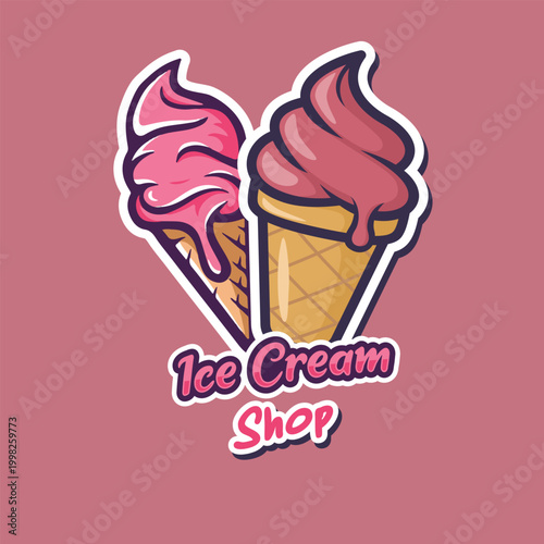 Sweet ice cream cones mascot logo for dessert shop