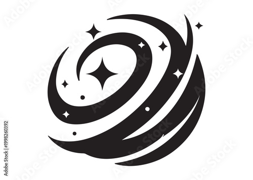 galaxy logo silhouette vector, sparkling galaxy logo silhouette vector illustration, celestial swirl logo silhouette, astronomical sparkle logo silhouette design on white background 