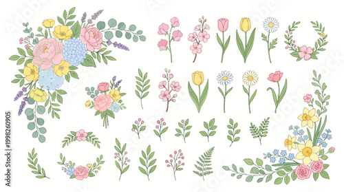 Spring flower vector set