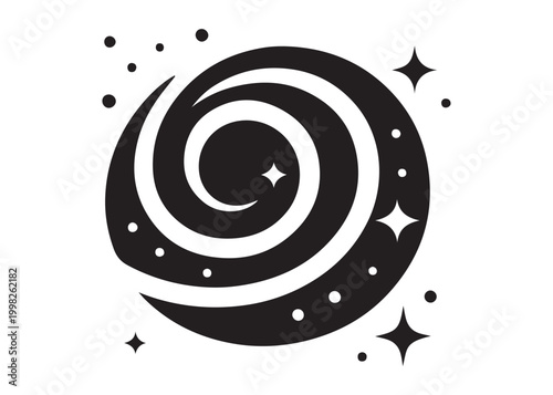 galaxy logo silhouette vector, sparkling galaxy logo silhouette vector illustration, celestial swirl logo silhouette, astronomical sparkle logo silhouette design on white background 