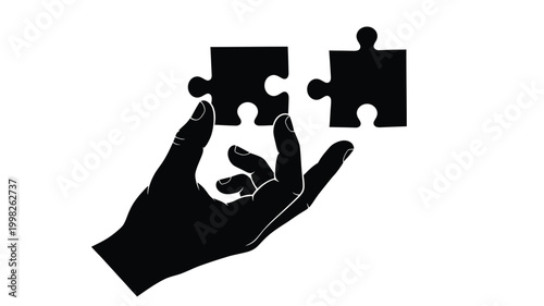 A hand holding puzzle pieces representing connection and problem solving silhouette