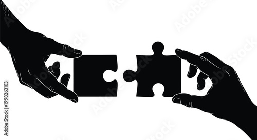 Hands connecting puzzle pieces symbolizing unity and collaboration silhouette