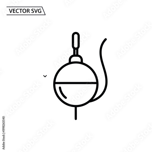 Fishing Bobber Icon Vector Line Art, Simple Fishing Float Symbol