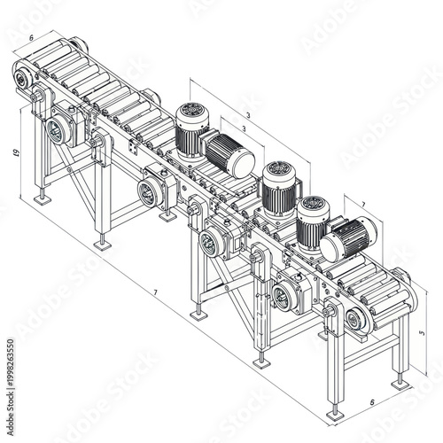 Industrial conveyor belt system with multiple electric motors and support structure