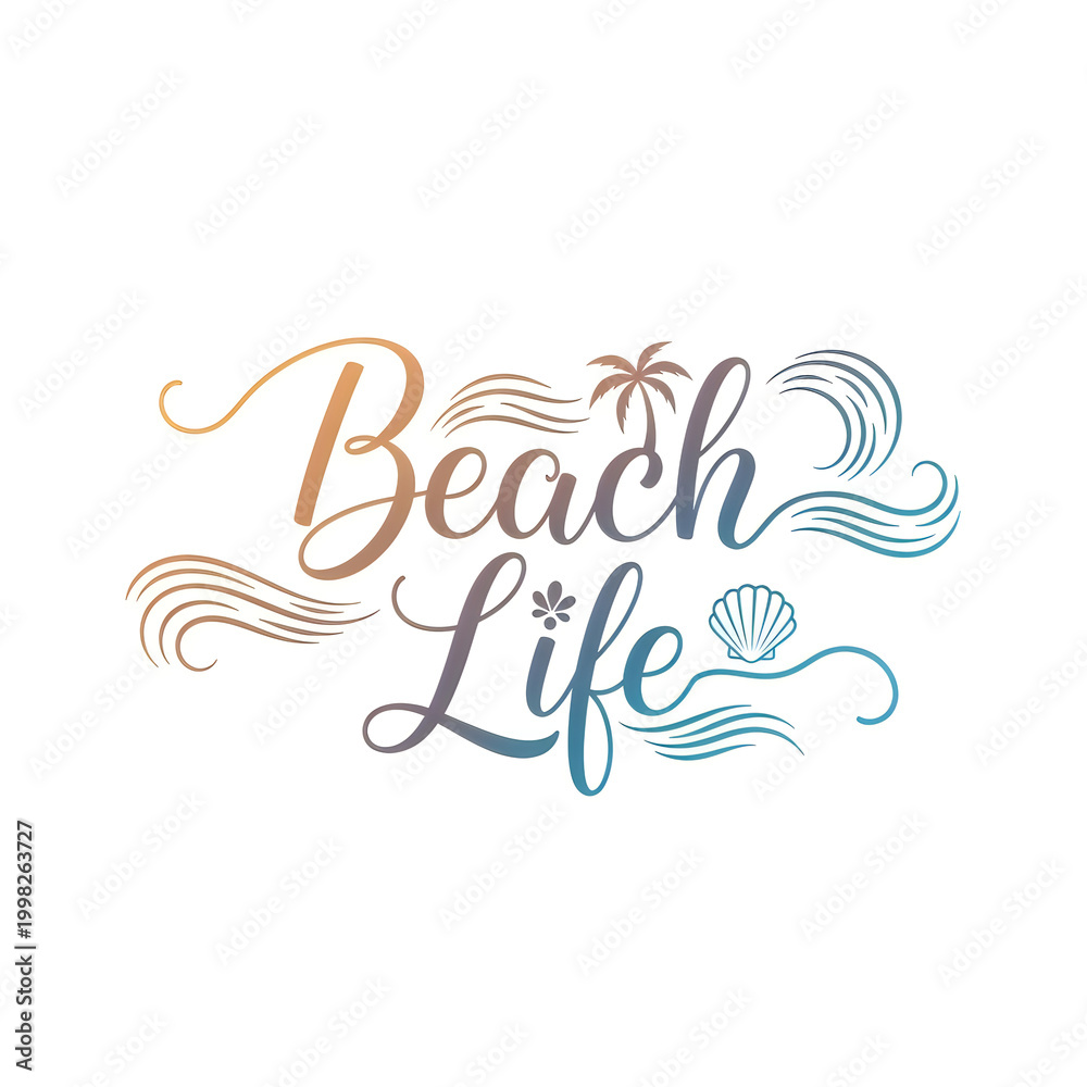 Fototapeta premium Beach life typography isolated on white background