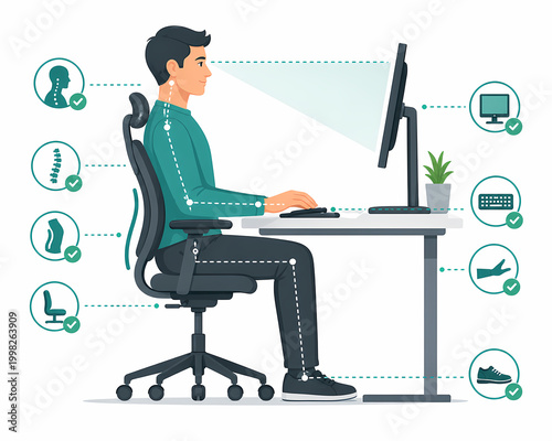 Workplace ergonomics proper desk posture diagram