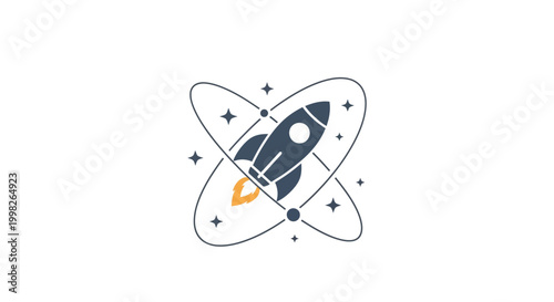 Rocket ship icon in space orbit.
