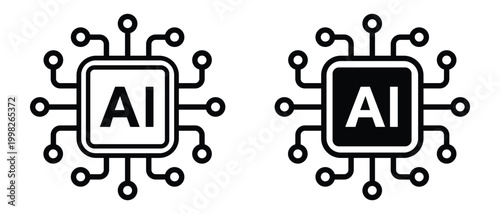 Artificial intelligence AI processor chip vector icon symbol. Microchip ai symbol. Artificial intelligence processor. Vector illustration.