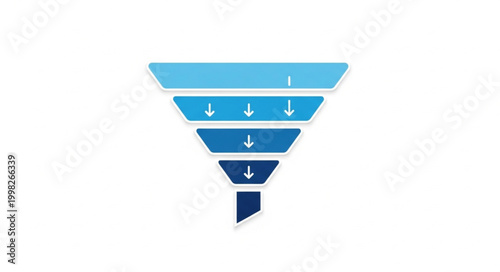 Blue funnel diagram with arrows indicating process flow.
