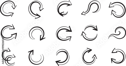 Set of Hand-Drawn Circular Arrows and Artistic Rotation Icons