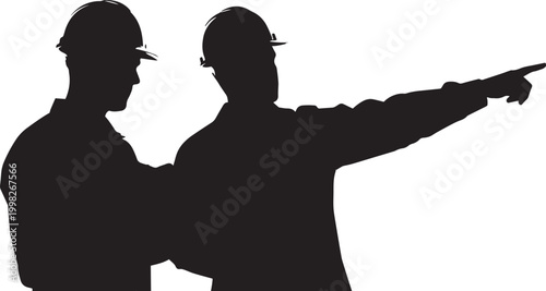 Construction Workers Silhouette – Teamwork and Site Inspection