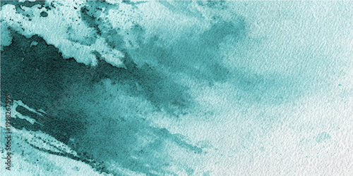 Abstract turquoise watercolor painting with a textured finish, capturing the fluid movement of the color across the canvas. Evoking a sense of calm and creativity.