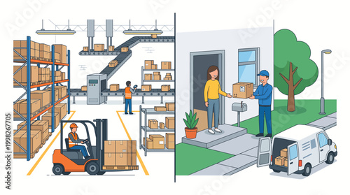 delivery and logistics process illustration.