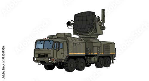 Military truck with radar system.