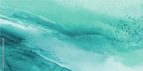 Abstract watercolor painting features a palette of sea-inspired turquoise and blue hues, creating a mesmerizing blend of textures.