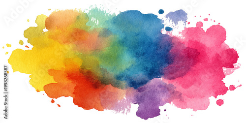 A vibrant and colorful watercolor splash, a stunning display of blended hues in a radiant array, ready for creative application.