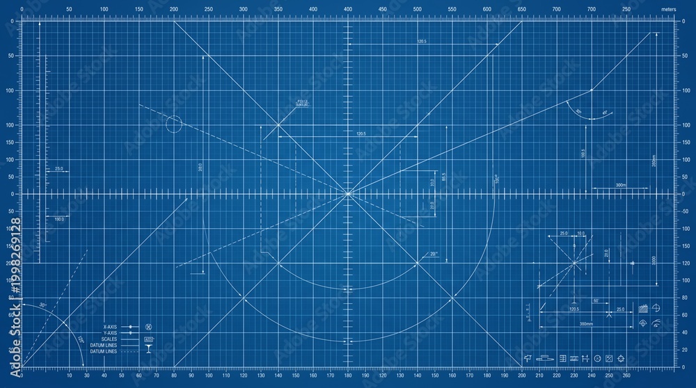 Fototapeta premium Detailed engineering blueprint background with technical drafting lines and geometric grid