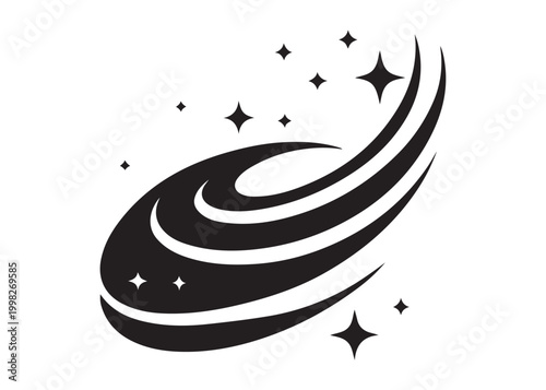 galaxy logo silhouette vector, sparkling galaxy logo silhouette vector illustration, celestial swirl logo silhouette, astronomical sparkle logo silhouette design on white background 