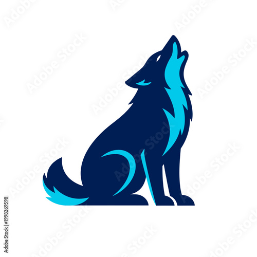 A minimalist flat vector design of a howling wolf silhouette