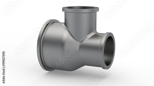 Gray Branched Pipe Fitting. Isolated. White background. 3D render