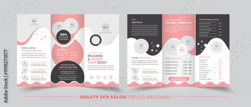 Beauty spa salon trifold brochure design template.