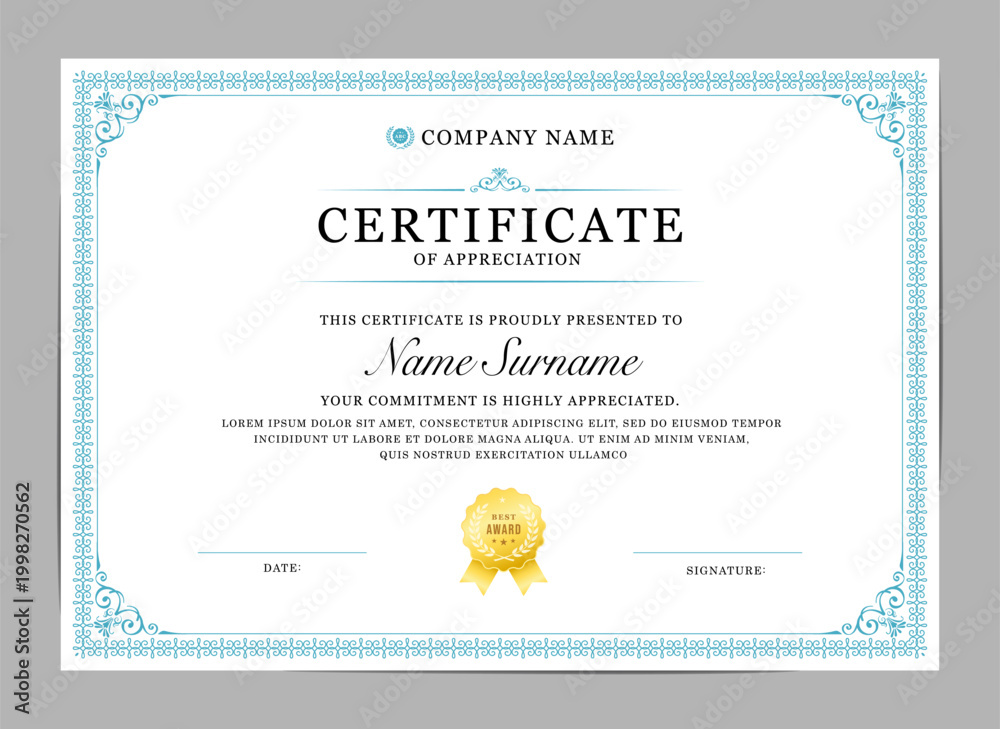 Fototapeta premium certificate, Achievement certificate design with badges and seals. Business and education diploma