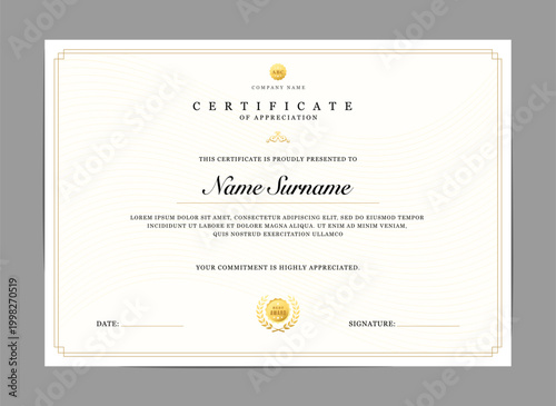 Certificate of appreciation template. Elegant diploma design for education and business achievement