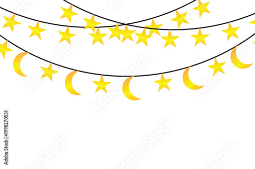 Gold stars and crescent moons hanging on black strings