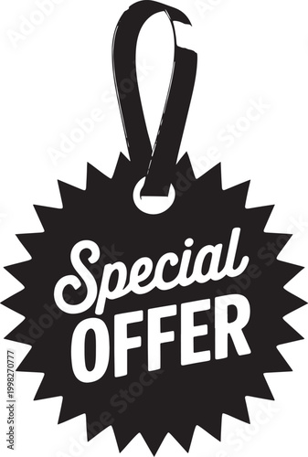 A black starburst tag with a ribbon hanger prominently displays the words Special Offer in white, creating a bold graphic element that signifies a limited-time promotion or advantageous deal for.