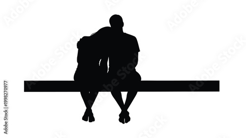 Couple embracing on a bench a striking black silhouette