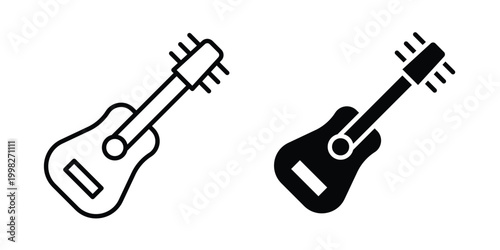 Acoustic guitar icon strokes and flat black vectors. Illustrations EPS10
