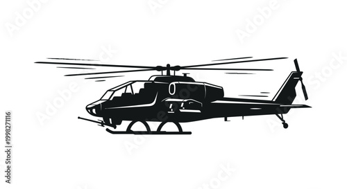 Black helicopter with rotor blades flying 1.