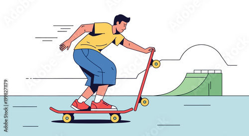 Man goes skateboarding on a sunny day outdoors quickly