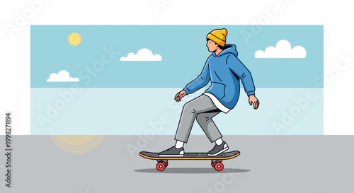Person goes skateboarding on a sunny day outdoors quickly