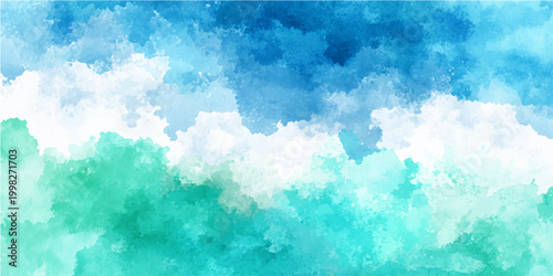 A serene watercolor painting captures the dynamic dance of ocean waves, with a harmonious blend of blues and greens, evokes a sense of calm and natural beauty.